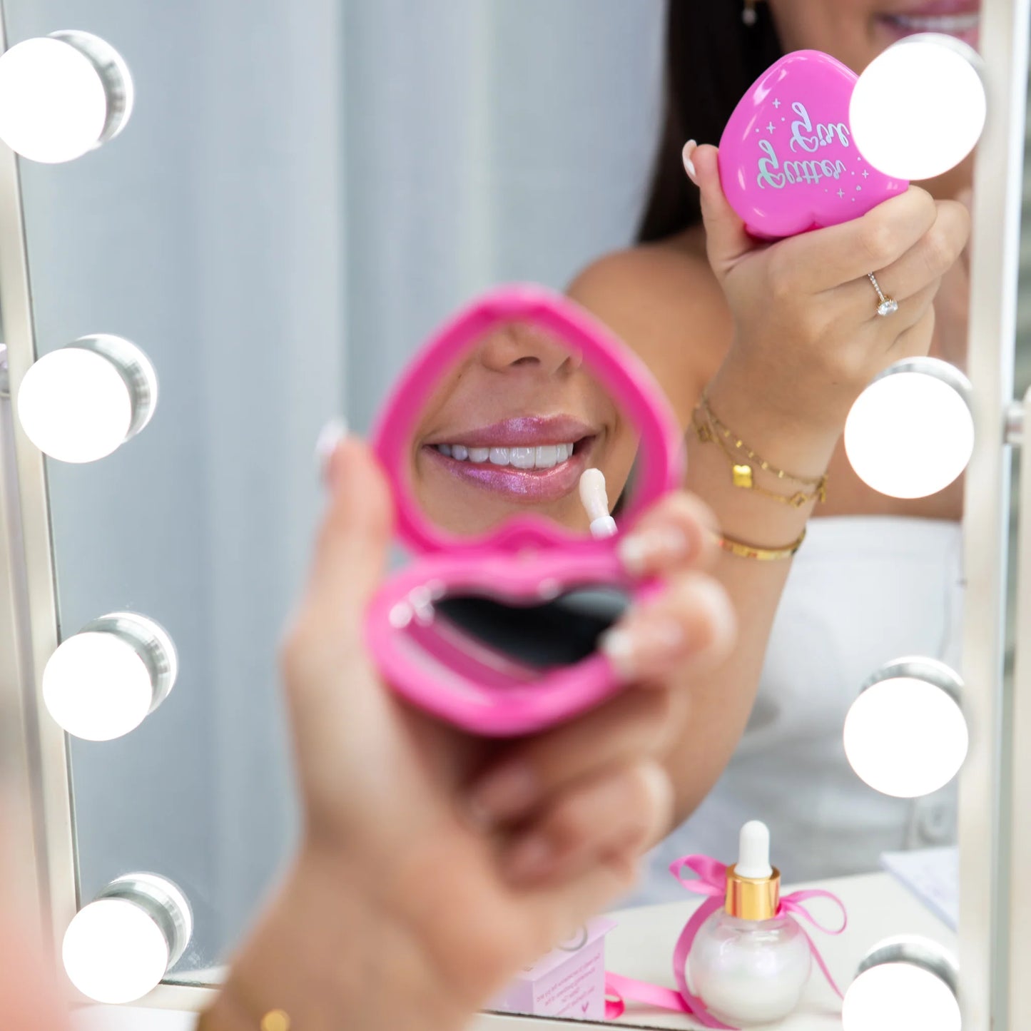 Pink Heart Pocket Mirror (Glitter Girl)