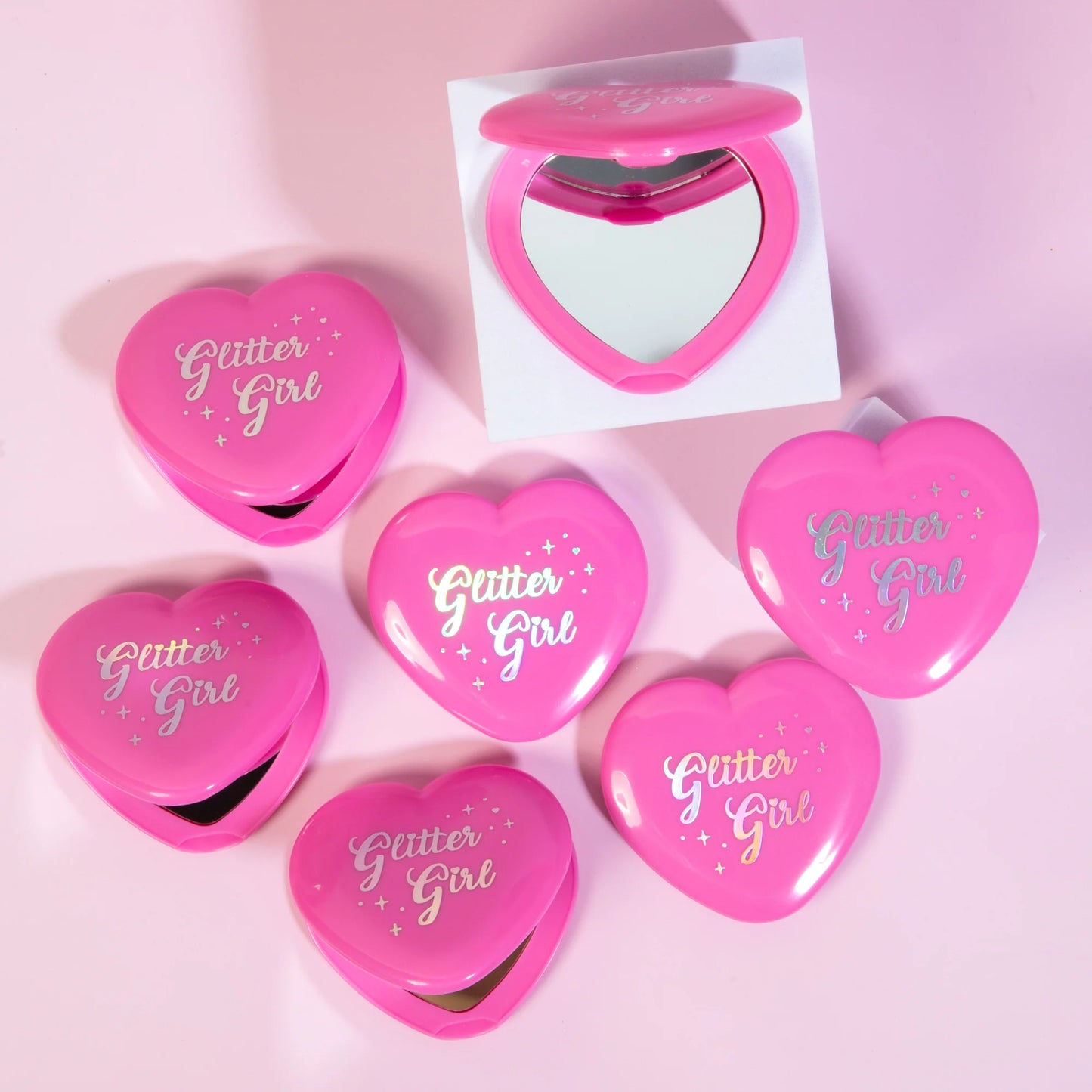 Pink Heart Pocket Mirror (Glitter Girl)
